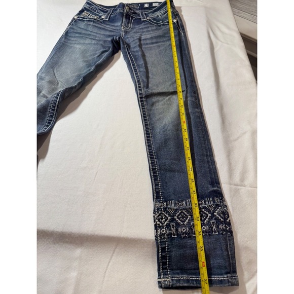 Miss Me Jeans Signature Cuffed Skinny Jeans Embellished Tribal Print Waist 27 - Picture 10 of 14